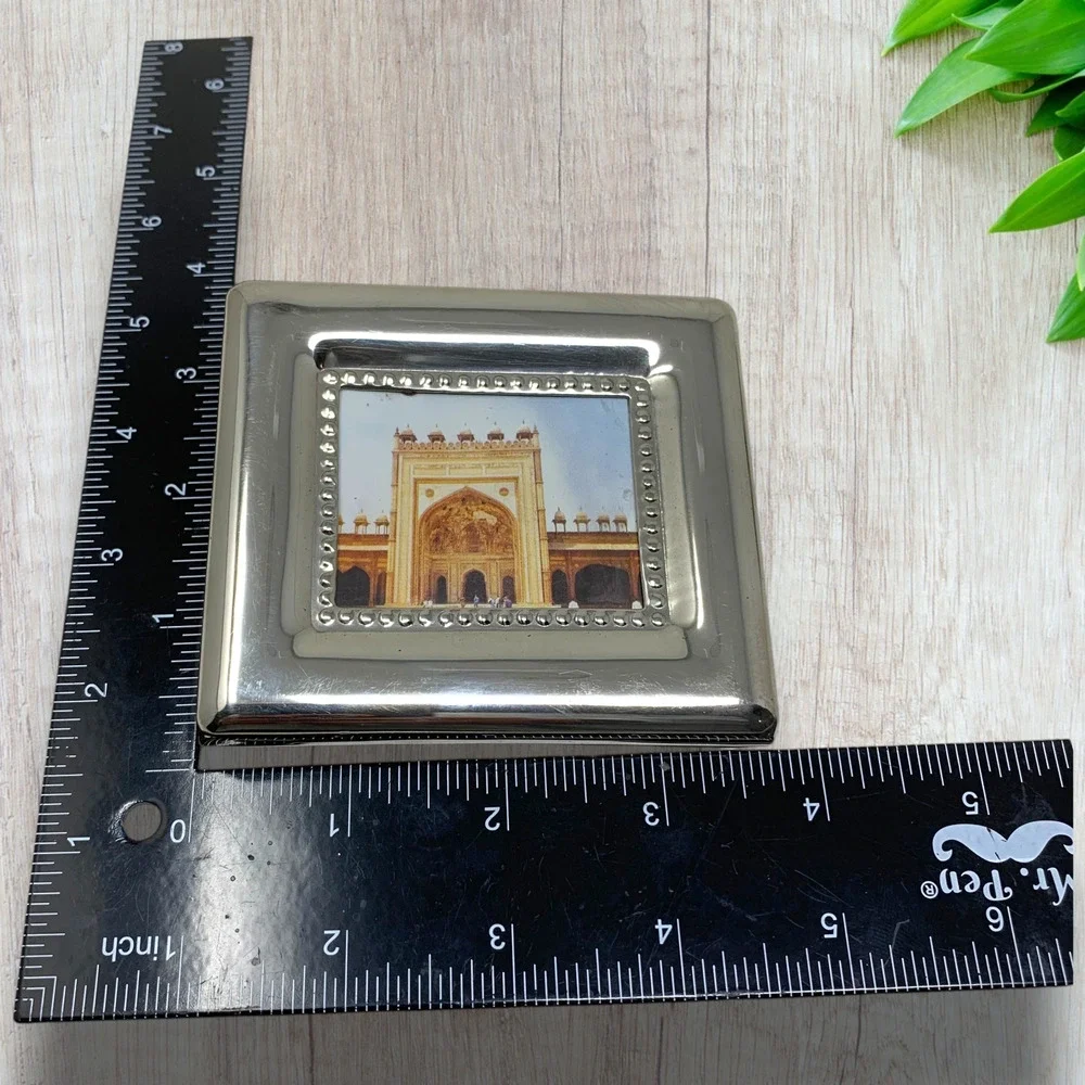 Vintage Mini Silver Tone Metal Picture Frames Taj Mahal India Round Square Lot 2